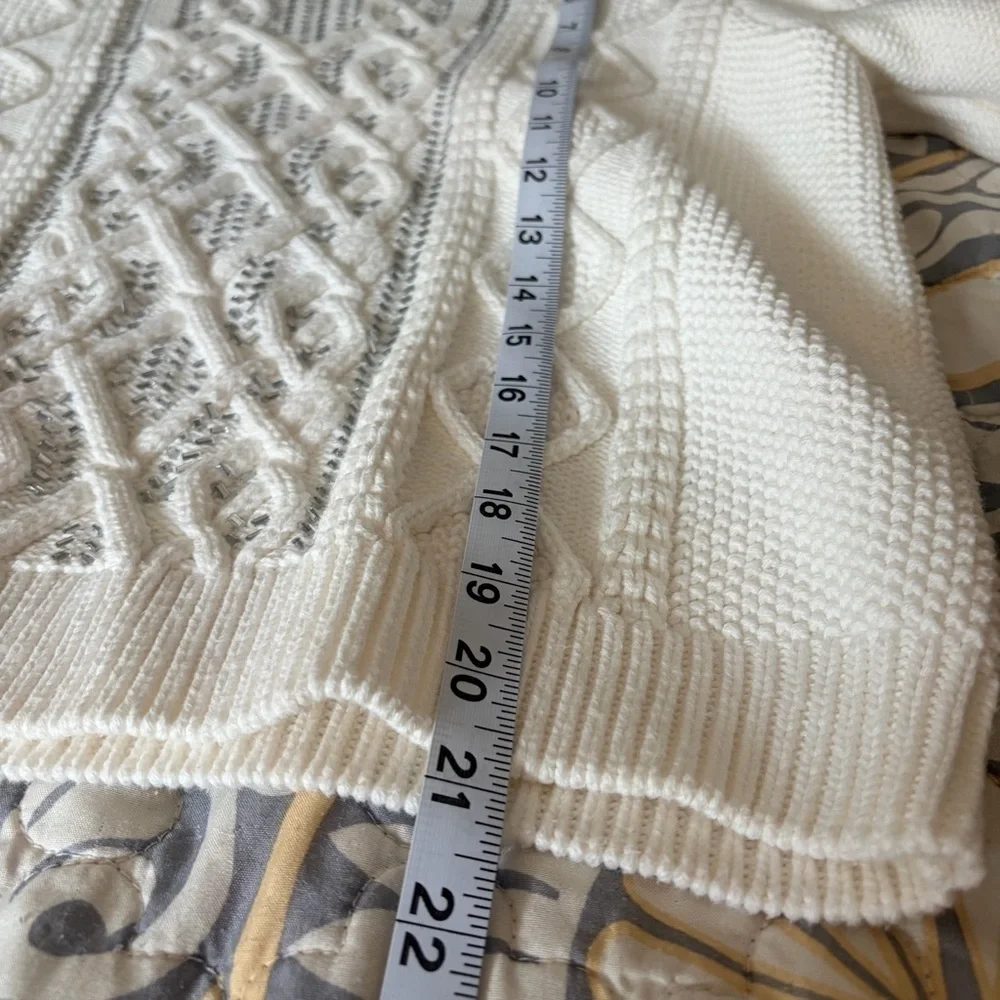 J. Crew White Cable Knit Crystal Embellishments Sweater Top, Large